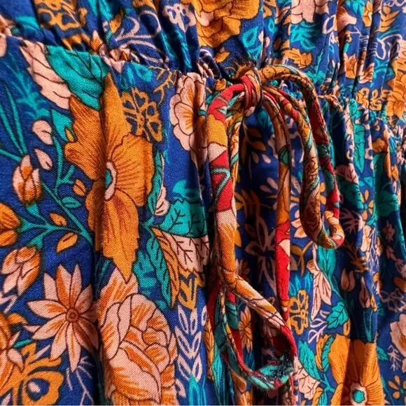 Blue Maxi Dress  Medium Colorful Floral Pretty Garden Boho Easter - Picture 7 of 9